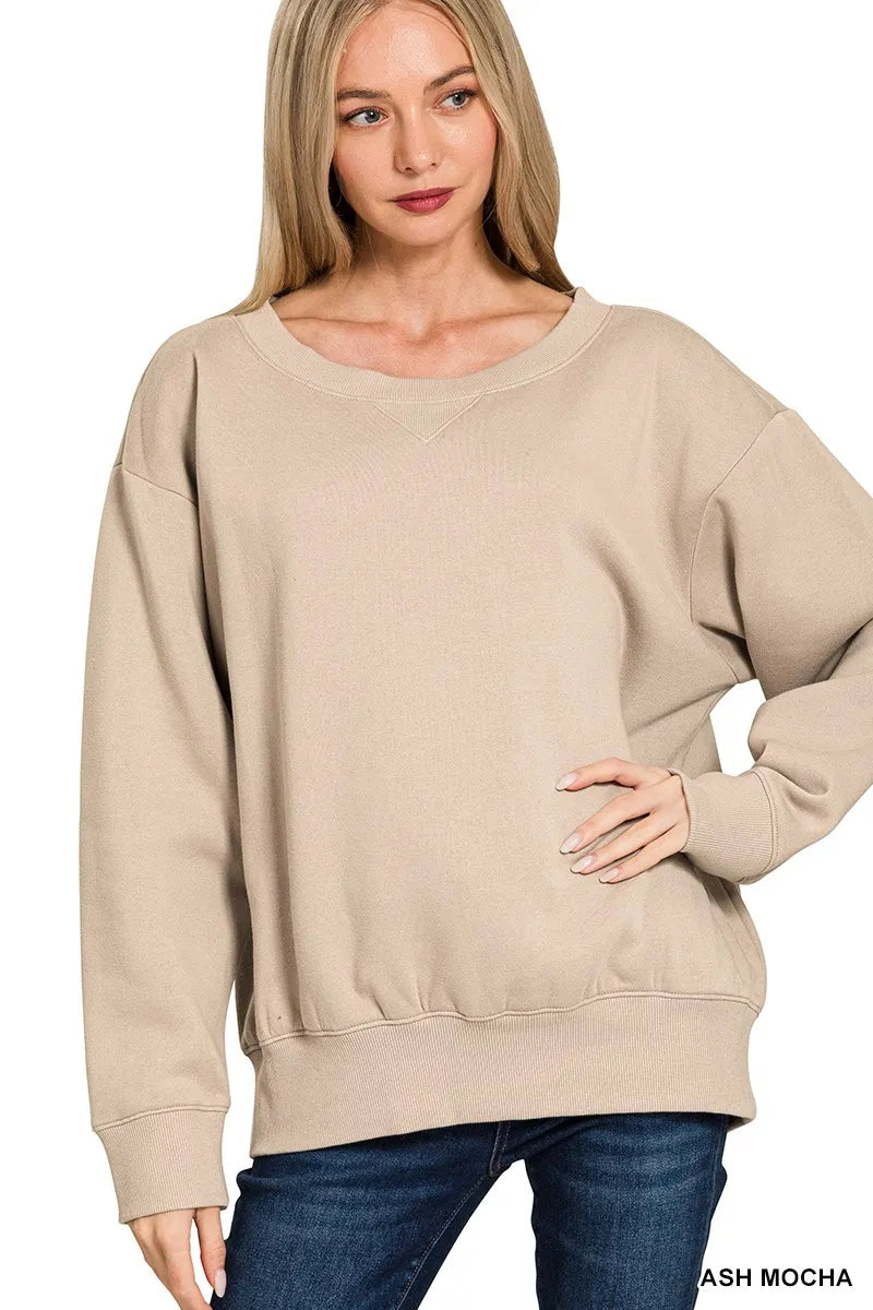 Zenana Fleece Boat Neck Sweatshirt