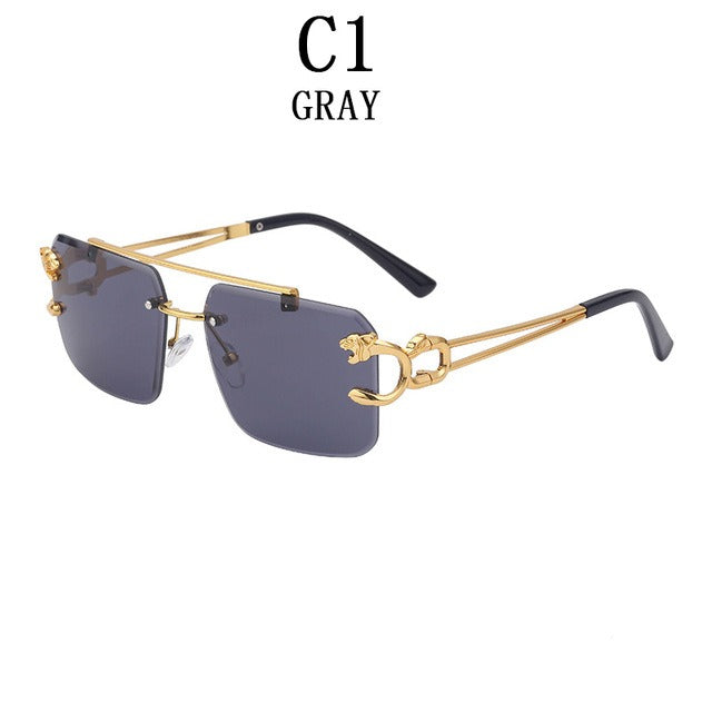 New Vintage Frameless Trimmed Metal Sunglasses for Men and Women Steampunk Personalized Gold Tiger Head Sunglasses