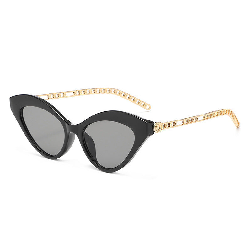 New Fashion Cat Eye Sunglasses Personality Chain Temple Sunglasses Trend Sunglasses
