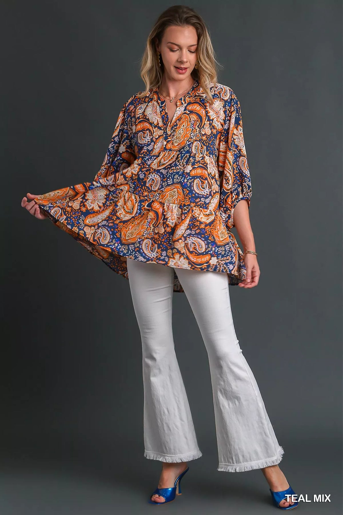 Umgee Mix Paisley Boho Tunic Blouse