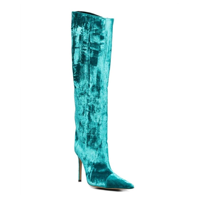Women's New Stone Print Boots Sexy Runway Stiletto Pointed Toe High Boots 10cm High Heel Side Zipper Boots