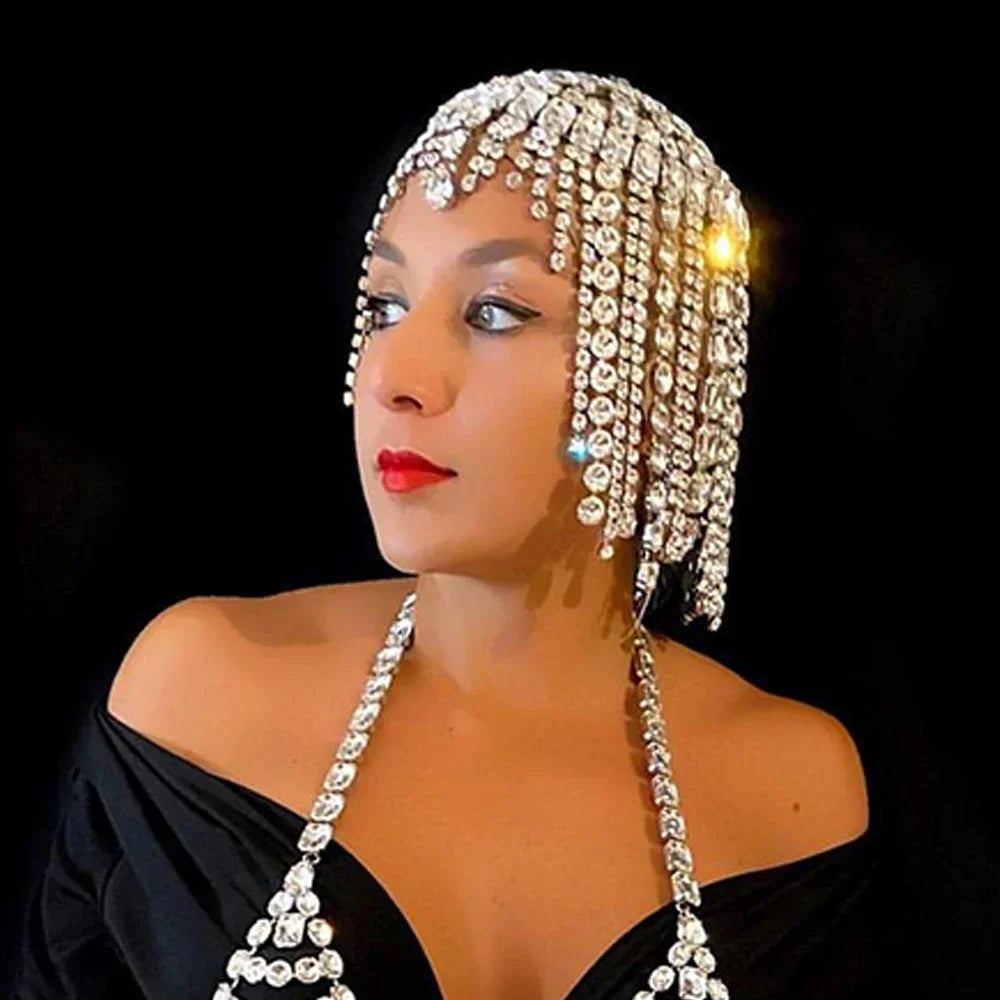New Boho Long Tassel Hair Chain Rhinestone Head Chain Dance Headband Wedding Tiara Accessories Fringe Hat Headpiece Women