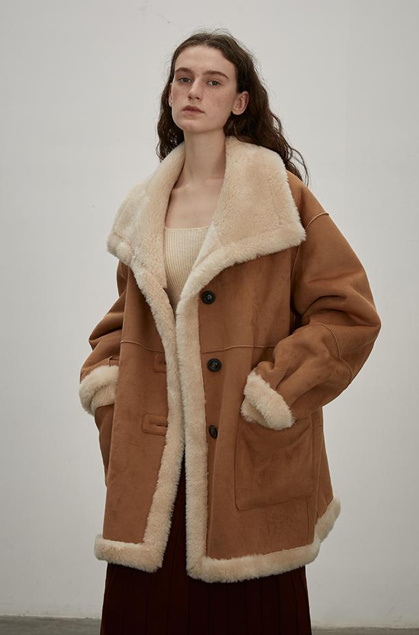 “Makino Tour ”Pure Wool And Artificial Compound Suede Shearling Coat