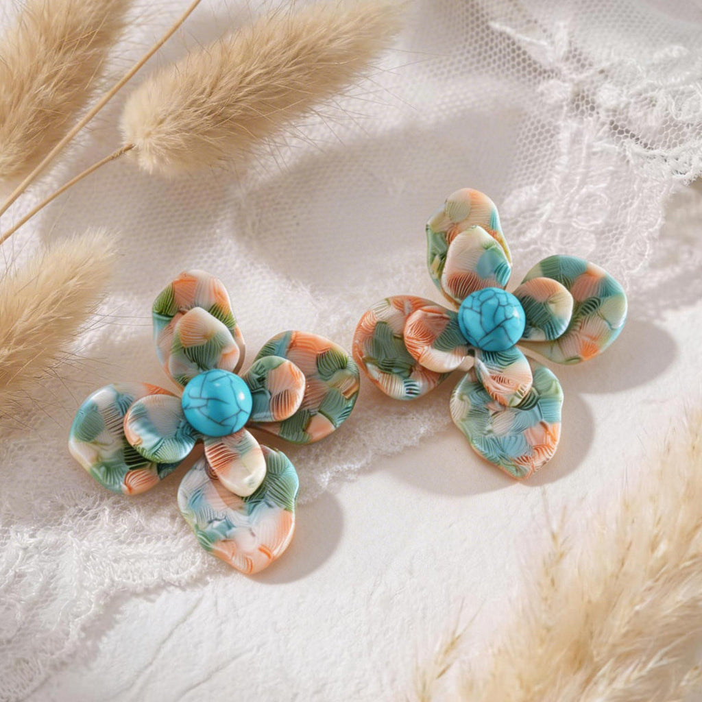 Retro Resin Flower Stud Earrings