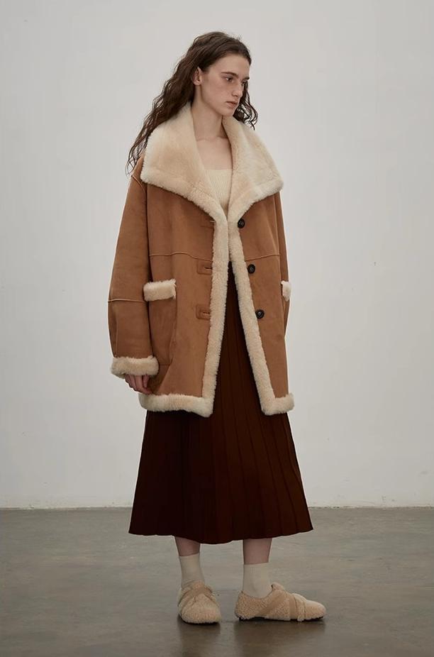 “Makino Tour ”Pure Wool And Artificial Compound Suede Shearling Coat