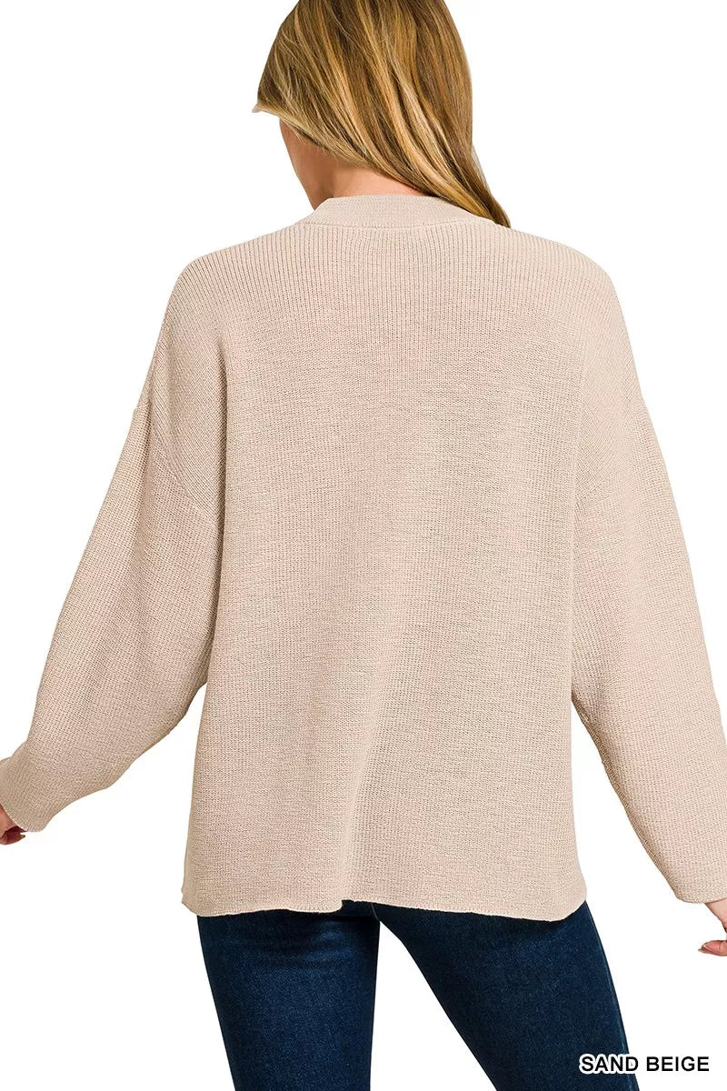 Zenana Round Neck Knit Top and Shorts Sweater Set