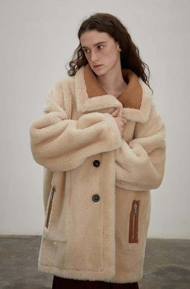 “Makino Tour ”Pure Wool And Artificial Compound Suede Shearling Coat