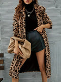 Leopard Print Faux Fur Longline Coat