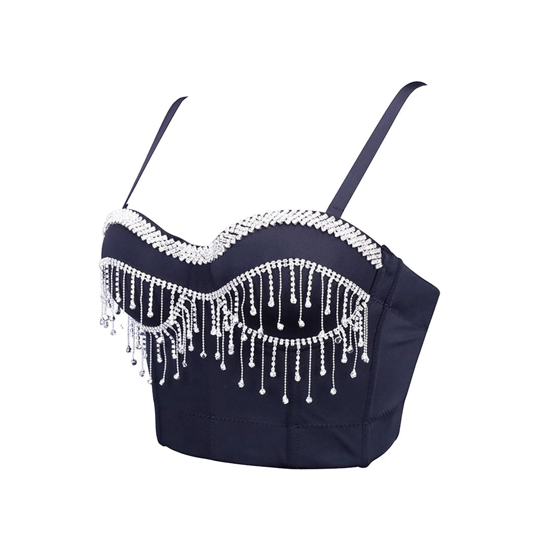 Sexy Spaghetti Strap Corset with Rhinestones and Tassels