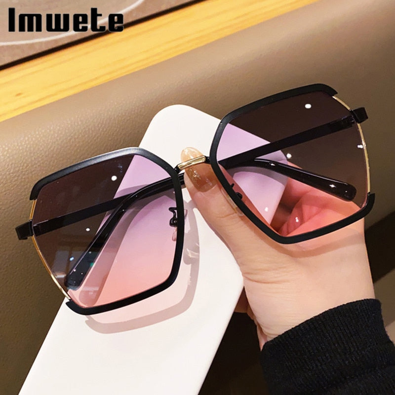 Korean Version Ins Polygonal Sunglasses Creative Two-Color Electroplating Irregular Glasses Anti-Ultraviolet Sunglasses
