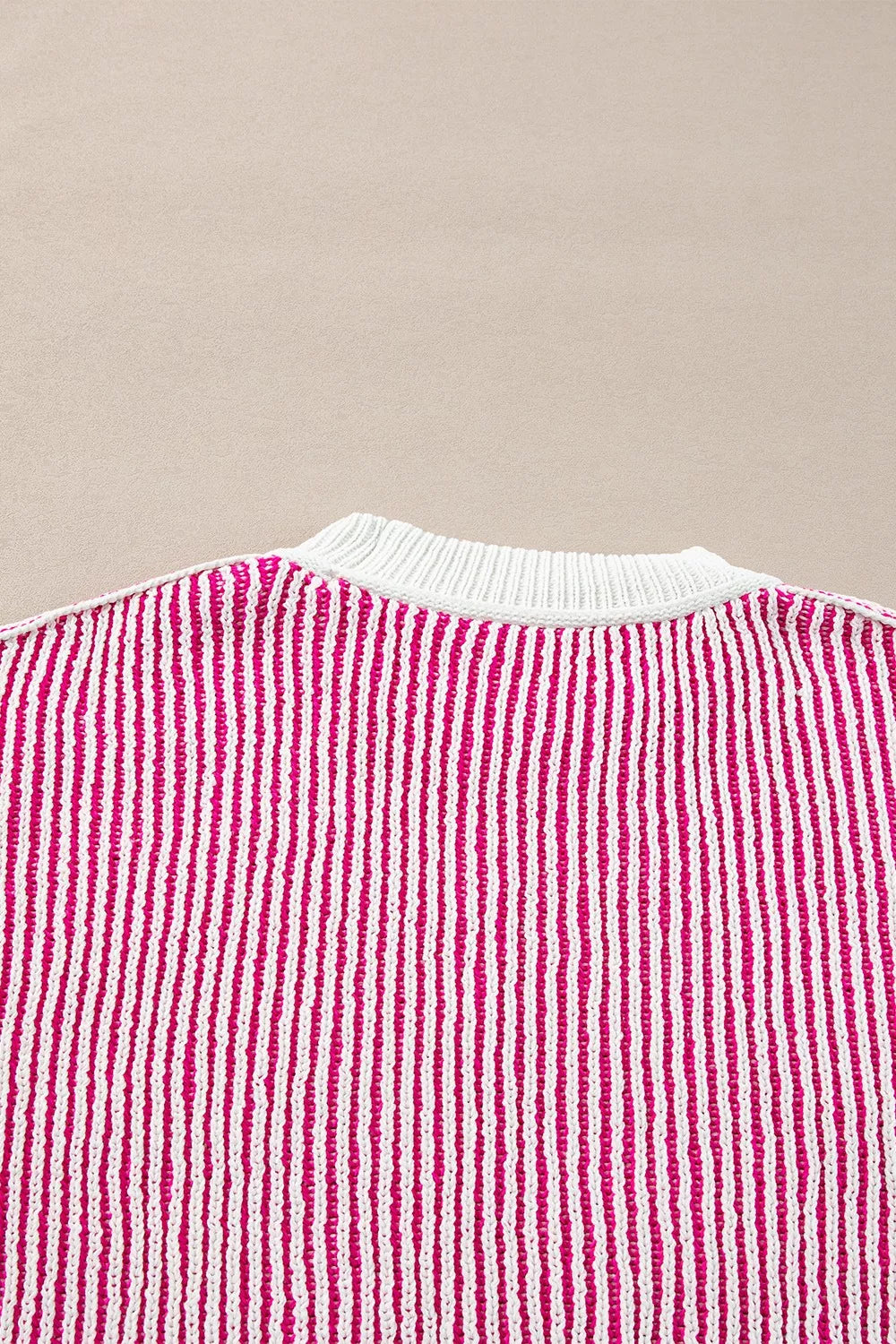 Striped Textured Knit Contrast Edge Loose Sweater