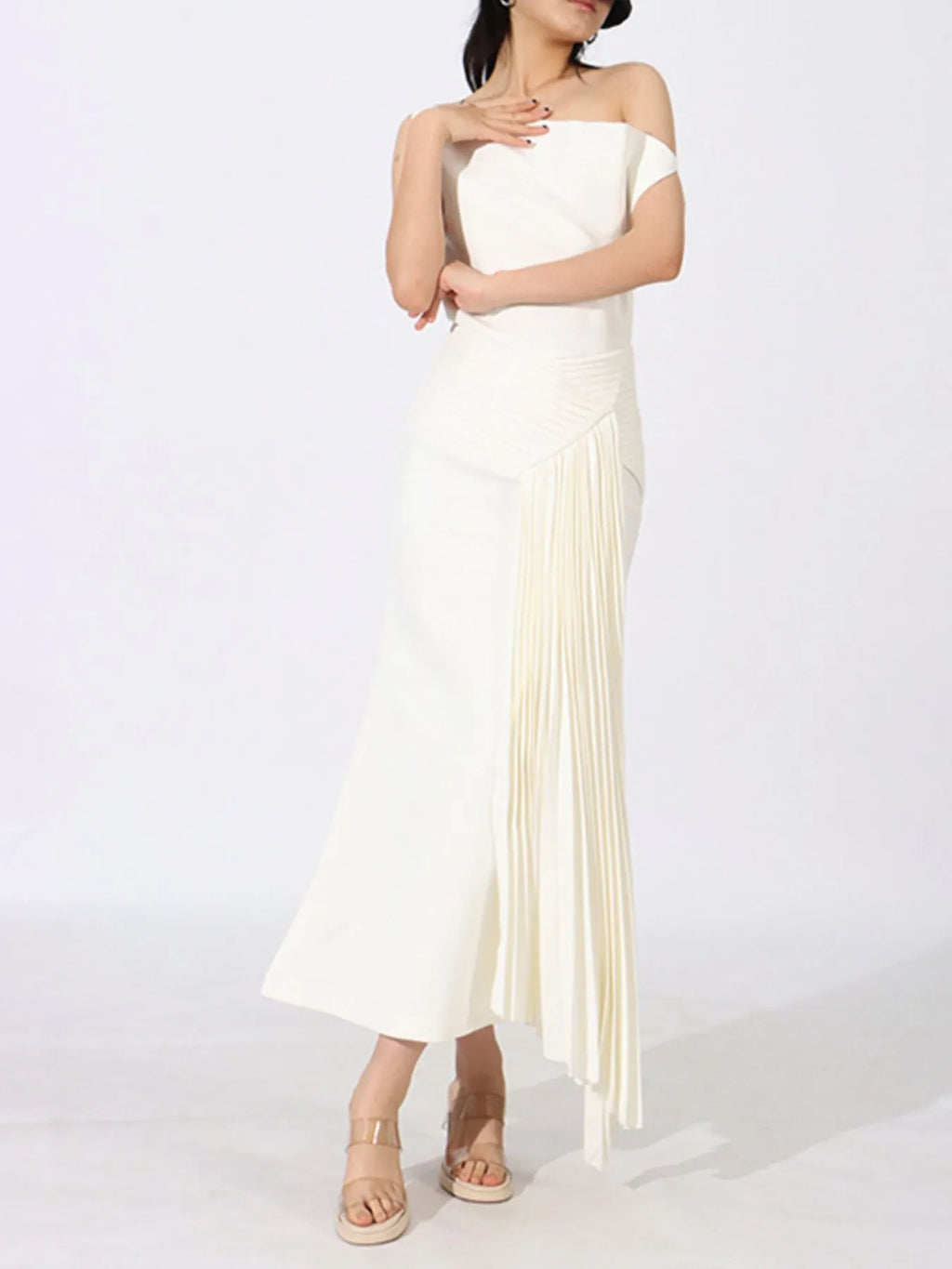 Single Shoulder Pleated Dress