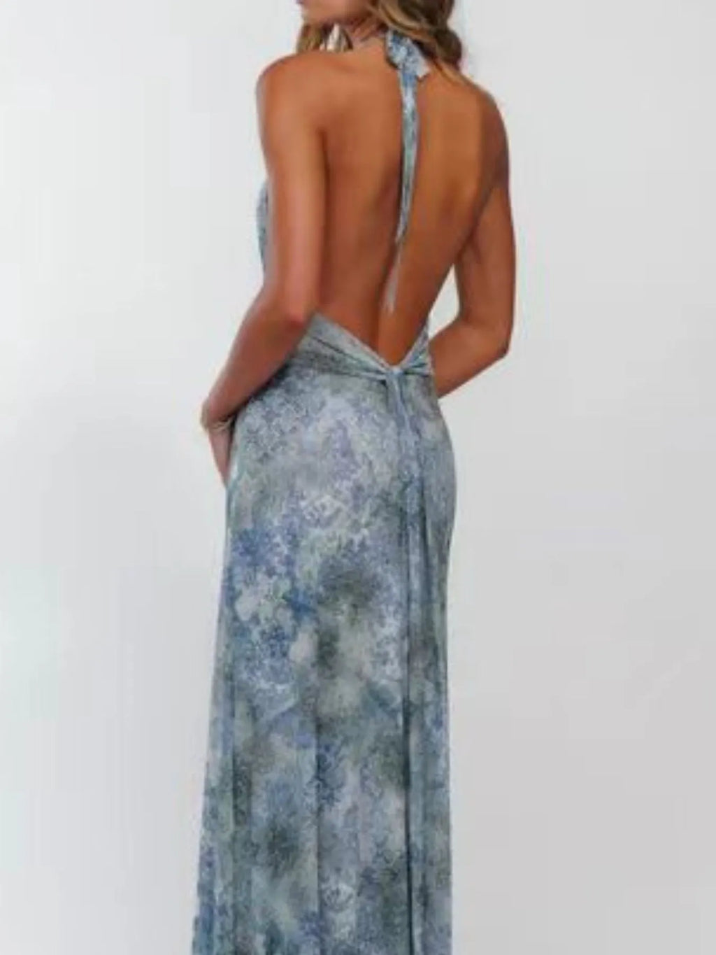 Floral Halter Neck Deep V Maxi Dress