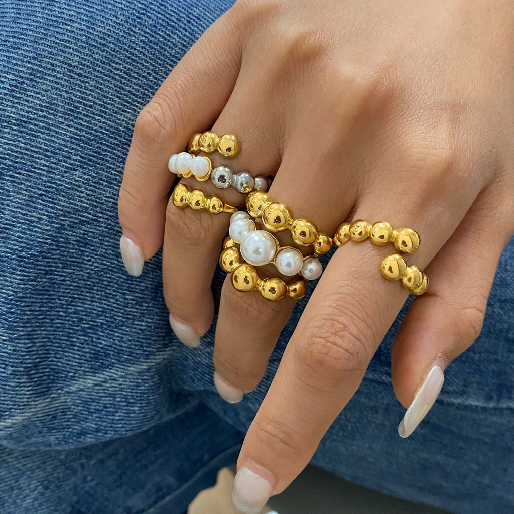 18K Gold Round Pearl Inlaid Ring