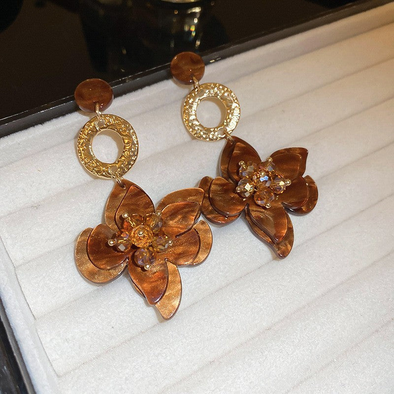Vintage Brown Resin Round Stud Earrings