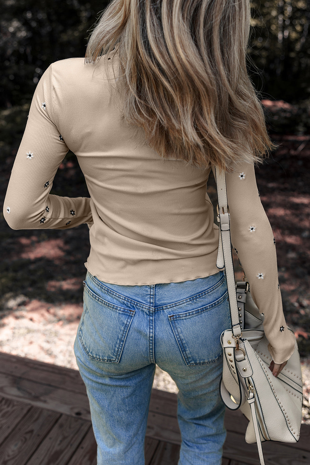 Floral Ribbed Embroidered Long Sleeve Top-1