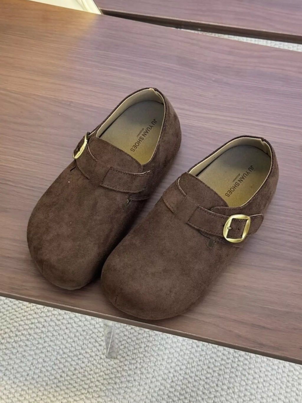 Suede Buckle Slip-Ons