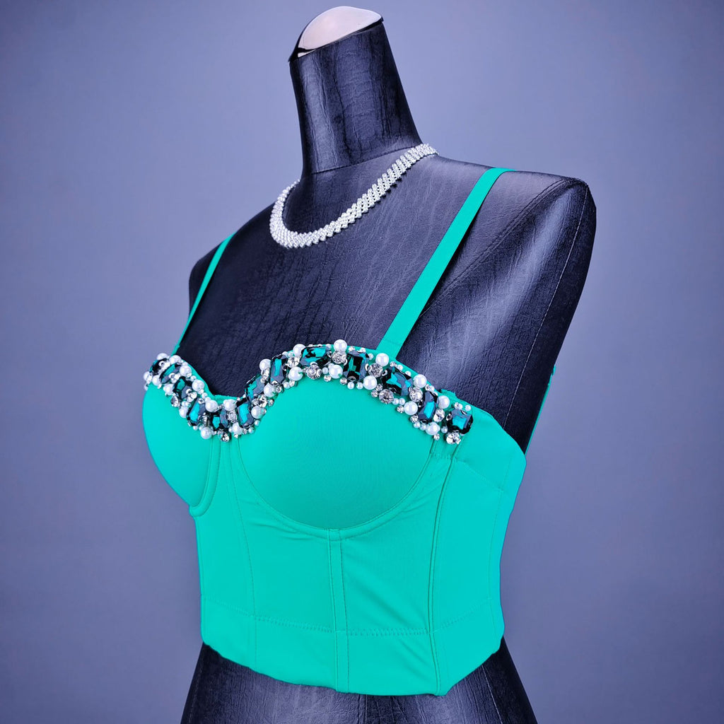 French fishbone corset with diamond and pearl decorations, tight corset vest for women