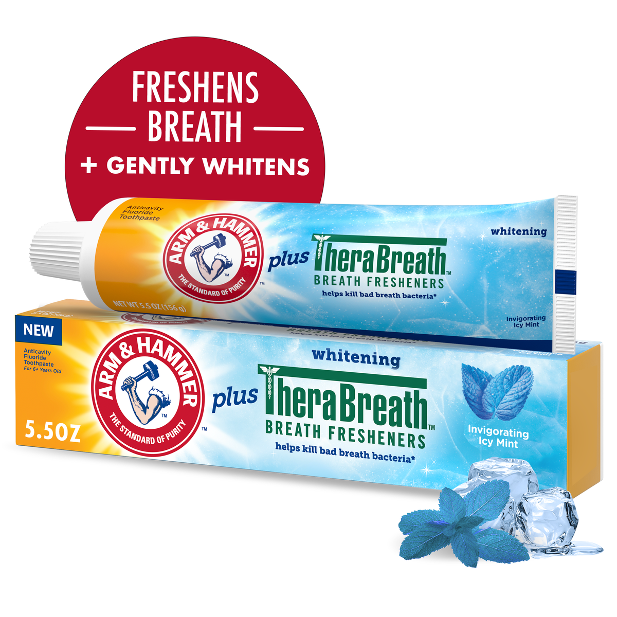 Arm & Hammer® Plus TheraBreath™ 0.24% Whitening Invigorating Icy Mint Toothpaste, 5.5 oz