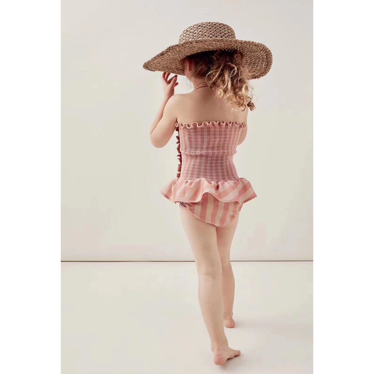 Girls' Striped Lace Swimsuit