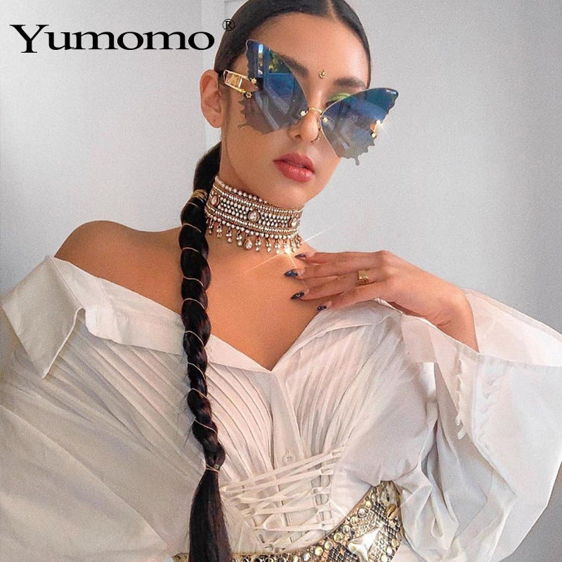 New Large Frame Butterfly Sunglasses Metal Legs Fashion Personality Multicolor Glasses Sunglasses