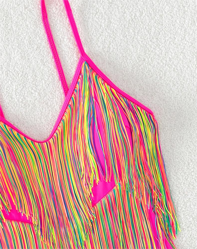 African One Piece Swimsuit Women Solid Color Tassle Strap Swimming Swimsuit
