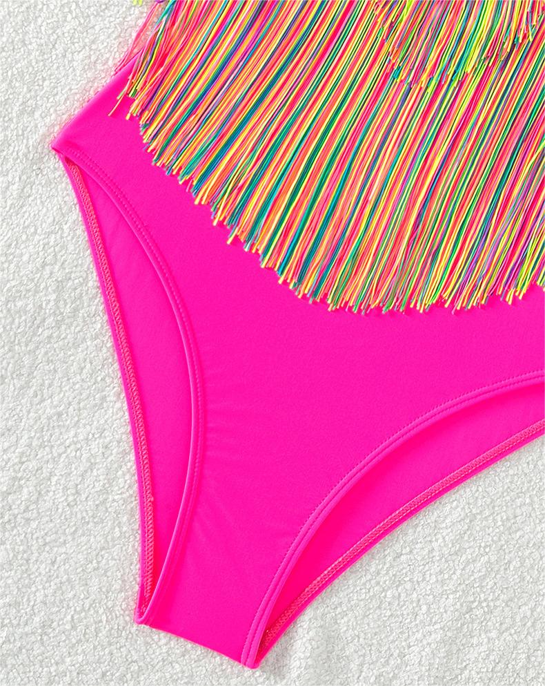 African One Piece Swimsuit Women Solid Color Tassle Strap Swimming Swimsuit