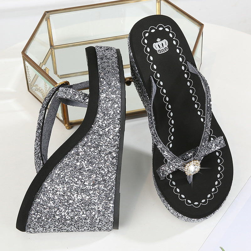 Rhinestone Platform Flip-Flops