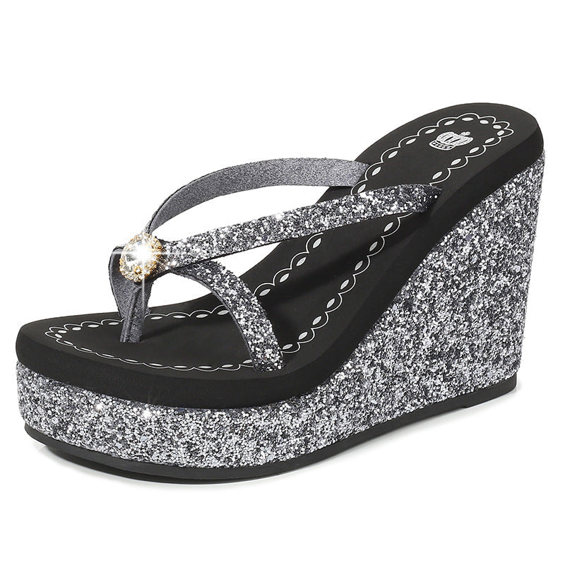 Rhinestone Platform Flip-Flops