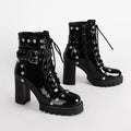 Genuine Leather Spring and Autumn Women's Shoes Round Head Thick Heel High Heel Frosted Lace up High Heel Large Shoes
