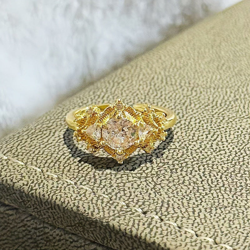 Zircon Inlay Geometric Open Ring Set
