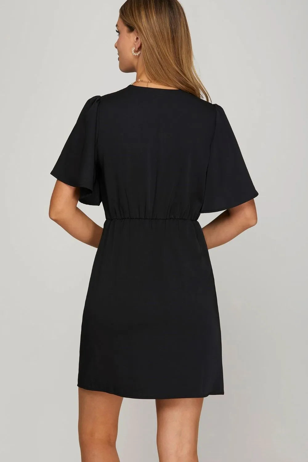 She + Sky Ruffled Surplice Short Flutter Sleeve Mini Dress