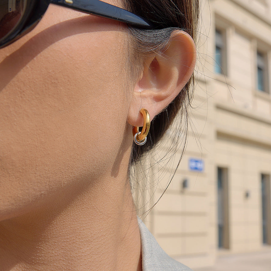 Two Tone Stainless Steel C Hoop Earrings