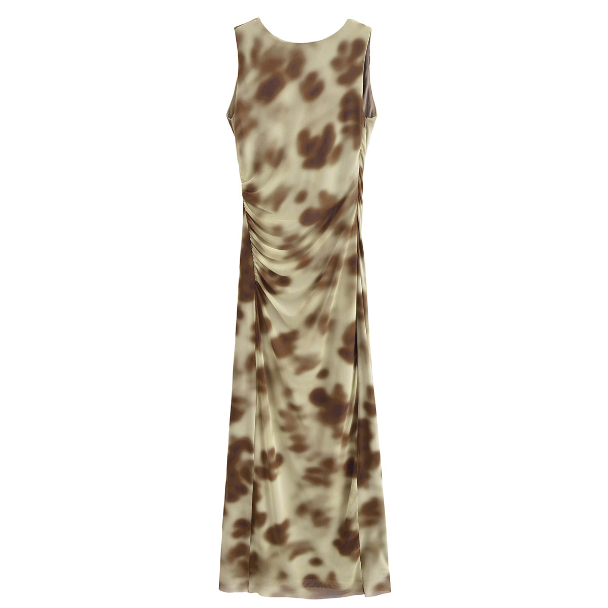 Women Pleated Silk Net Printing Midi Dress