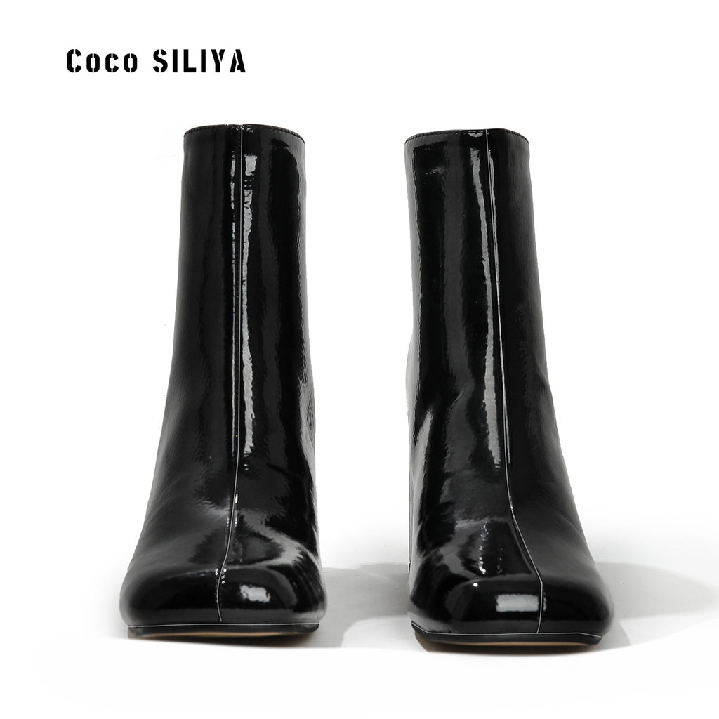 British Winter New Women's Medium Boots Thick Heel Square Head Medium High Heel Martin Boots