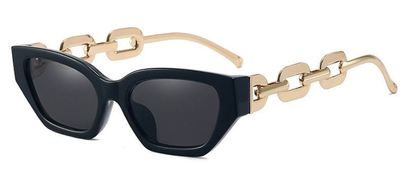 Vintage sunglasses women square fashion chain ladies sun glasses cat eye uv400 gold black female accessories