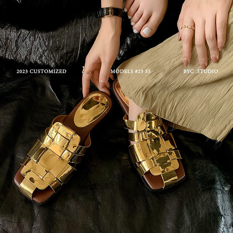 Woven Hollow Flat Sandals