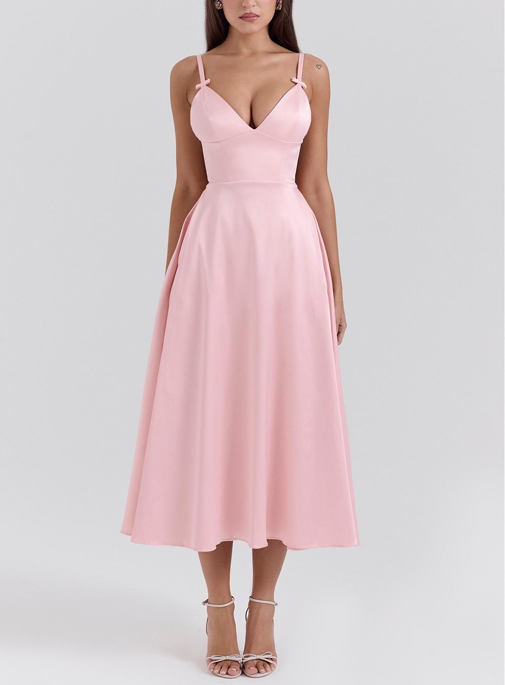 V neck Sexy Design Maxi Dress Court Dopamine Wear Strap Dress for Women