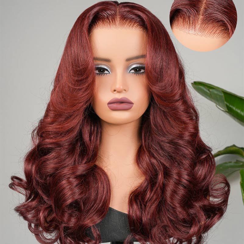 Junoda Cherry Cola Red Wig Pre-Everything Glueless Wig Layered Cut Customized Wave Human Hair Wig