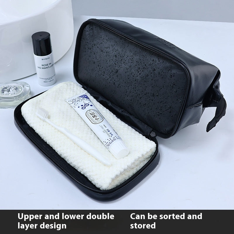 PU Men's British Style Double Layer Toiletry Bag