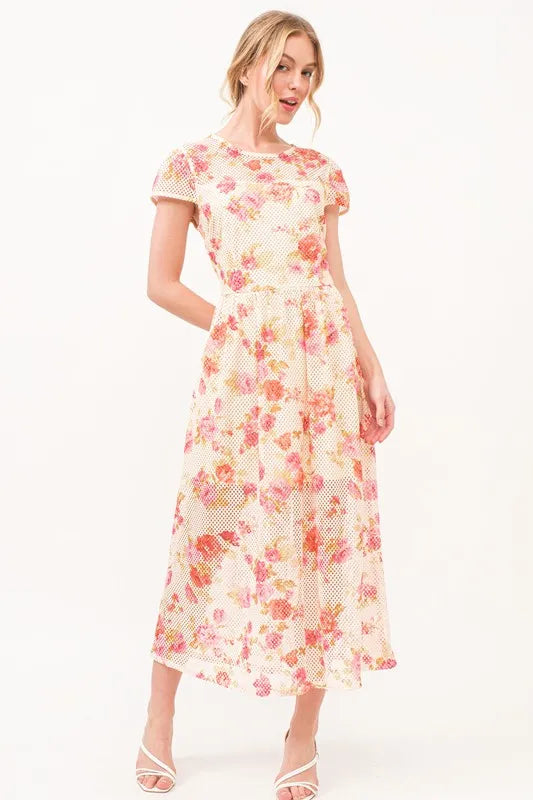 And The Why Fish-Net Floral Printed Midi Dress