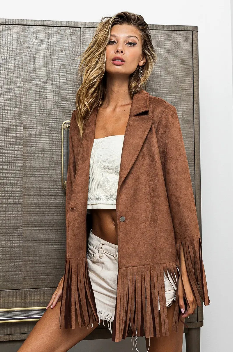 BiBi Single Blazer with Fringed Hem