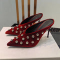 Suede Half Head Slipper High-Heel Wedding Genuine Leather Summer Stiletto Heel Women Shoes