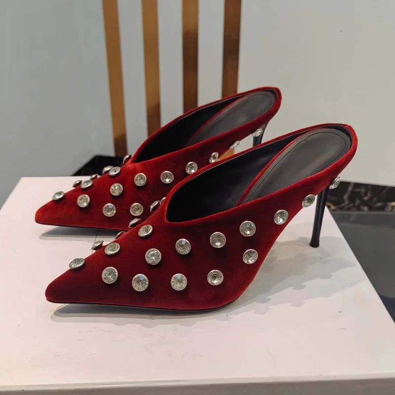 Suede Half Head Slipper High-Heel Wedding Genuine Leather Summer Stiletto Heel Women Shoes