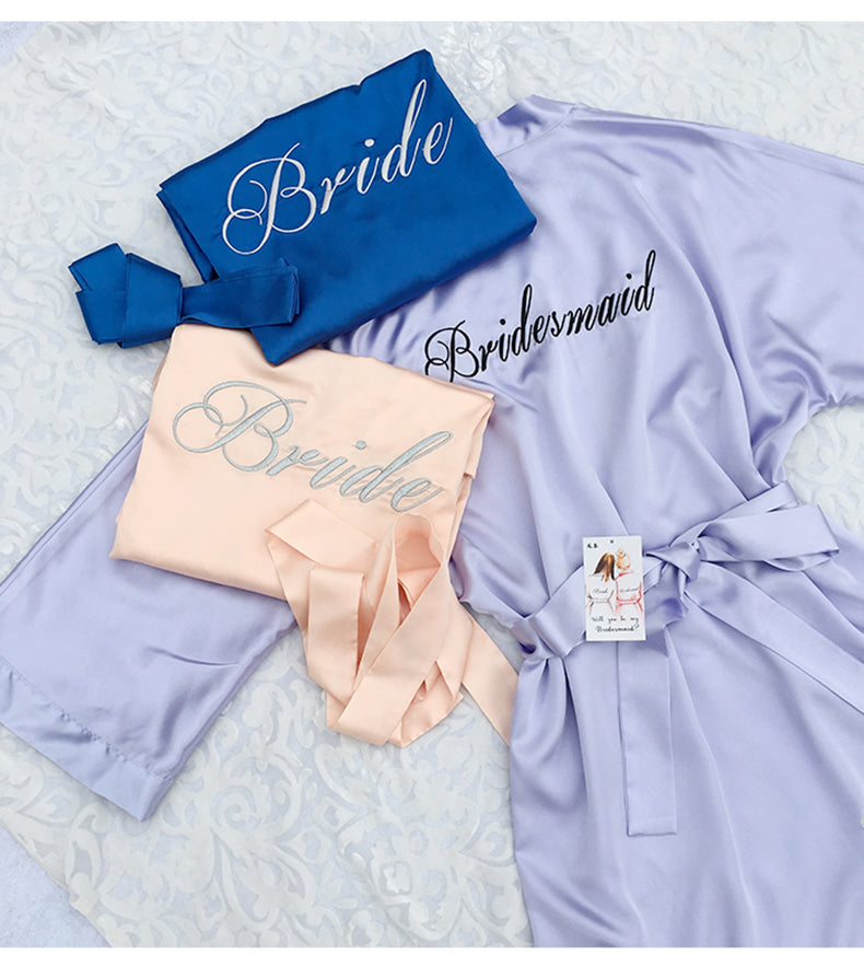 Custom Satin Bridesmaid Robes – Personalized with Name, Title, or Date | Wedding Party Gifts