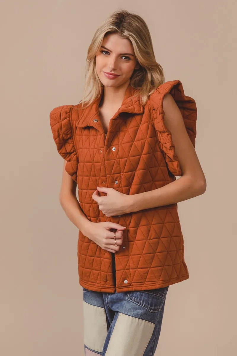 BiBi Quilting Knit Ruffle Sleeve Vest