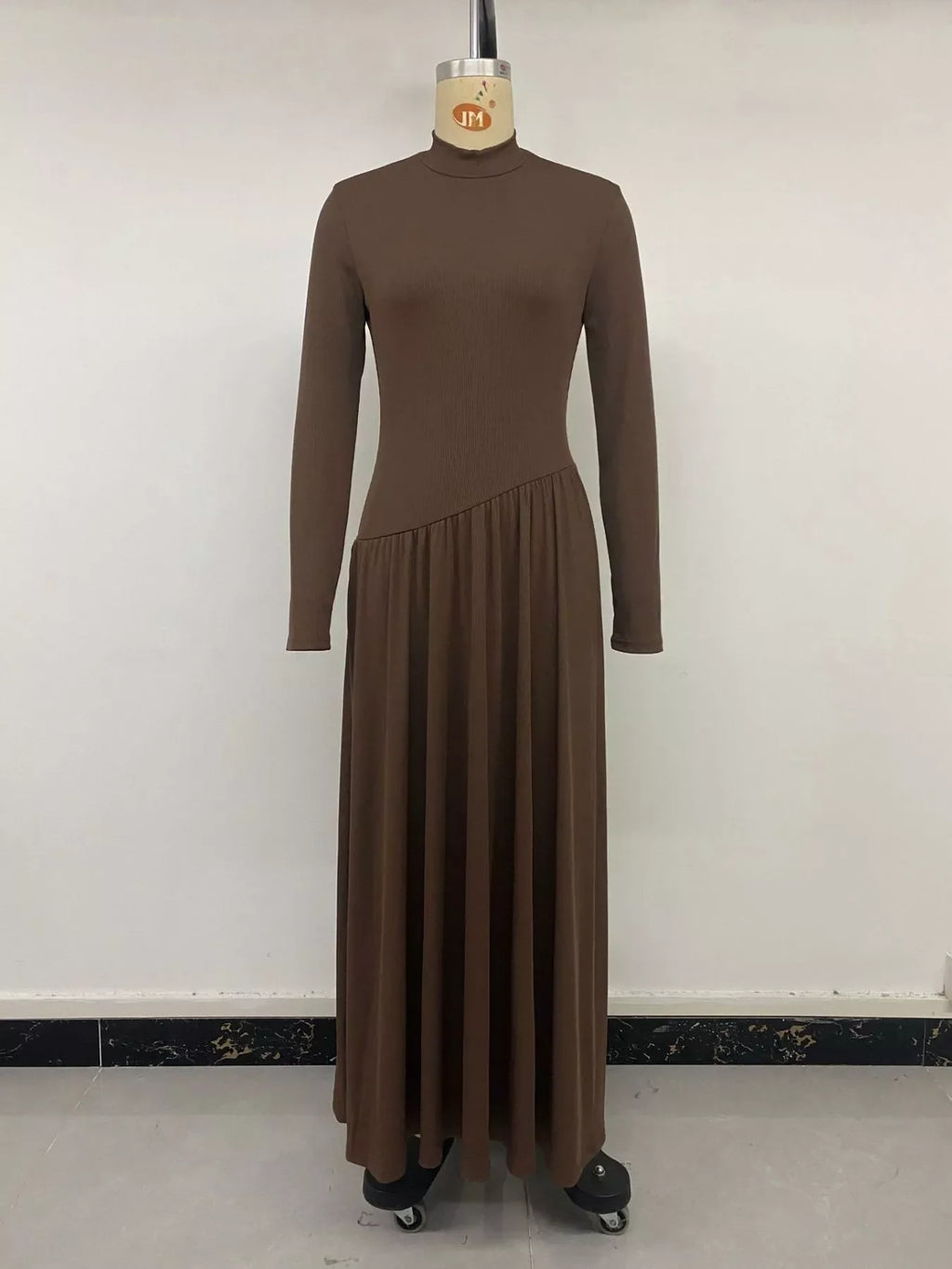 Mock Neck Long Sleeve Midi Dress