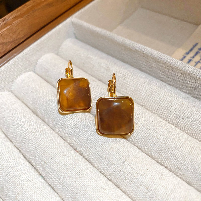 Vintage Brown Resin Round Stud Earrings