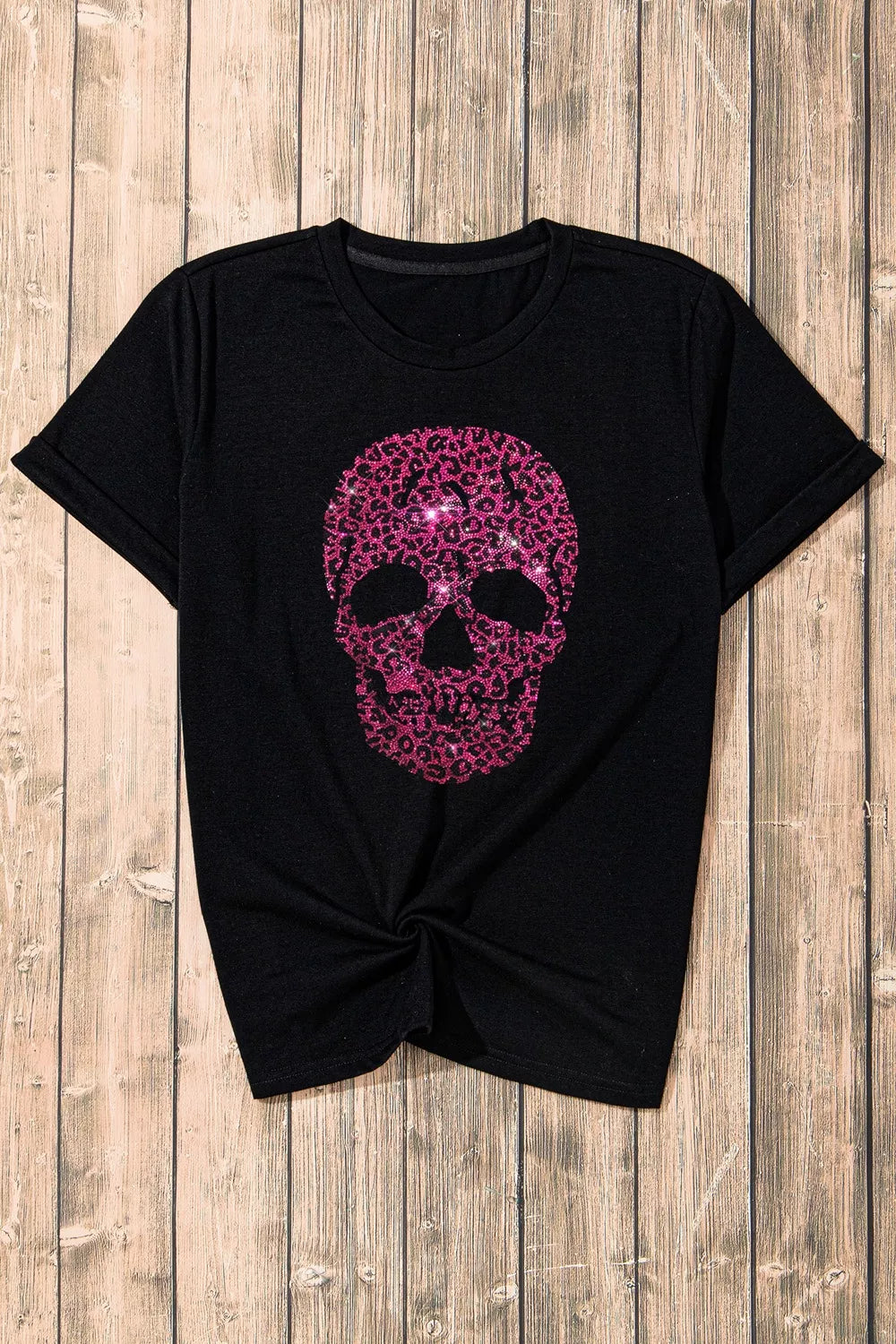Rhinestone Skull Graphic Crew Neck T Shirt