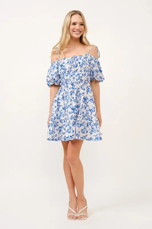And The Why Off Shoulder Bubble Sleeve Dress